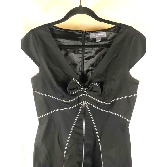 Liz Claiborne Women's Dress Size 8 Cap Sleeves Retro Fit And Flare Black White - Picture 2 of 8